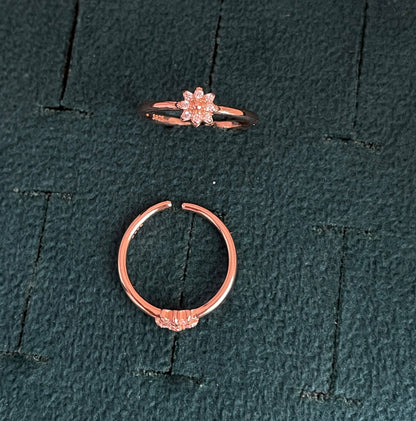 92.5 Silver Rose Gold Plated White CZ Blossom Toe Rings
