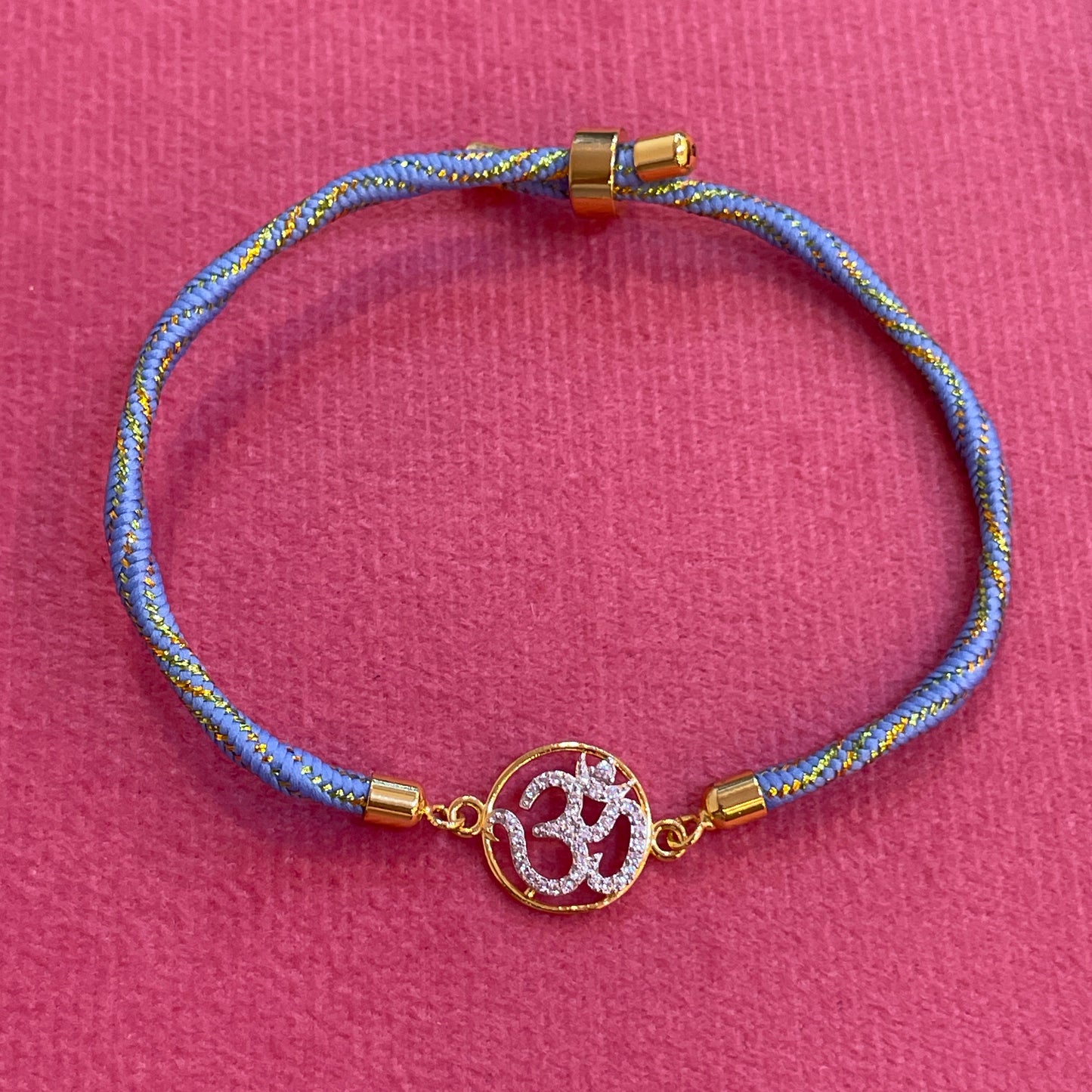 Silver Om Rakhi for Brother | Gold Plated Om Charm with CZ Stones