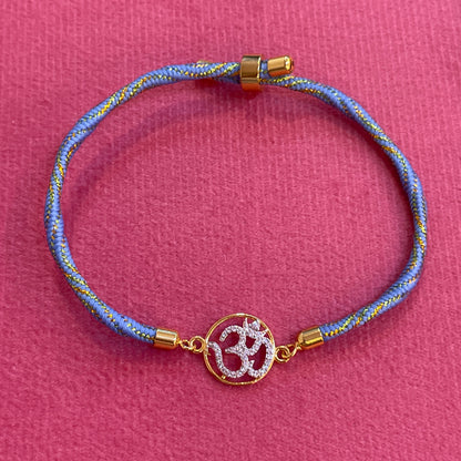 Silver Om Rakhi for Brother | Gold Plated Om Charm with CZ Stones
