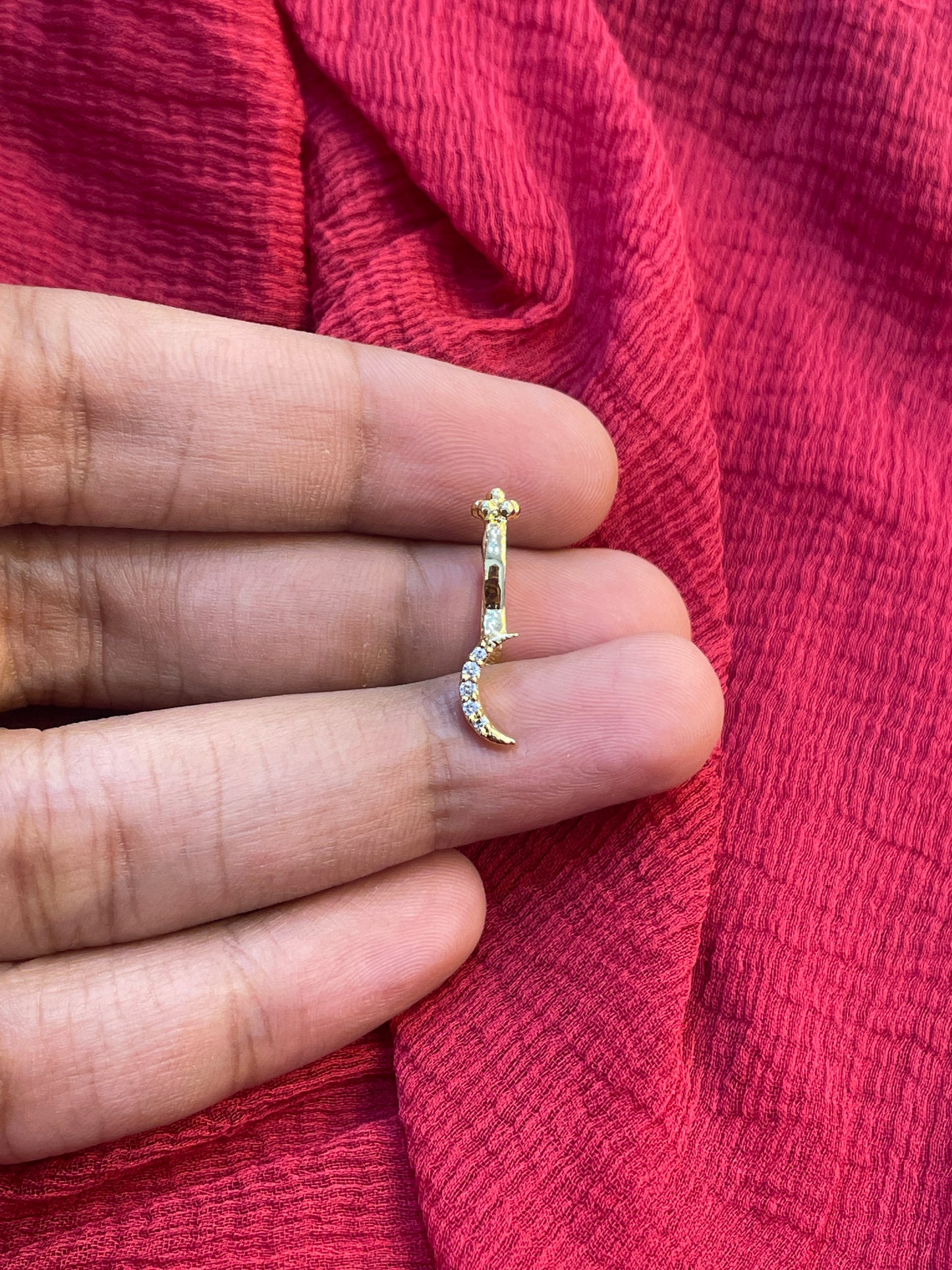 92.5 Silver Gold Plated Moon Shape Press-On Bugadi for Women | Stylish Non-Piercing Ear Cuff | Celestial Jewellery