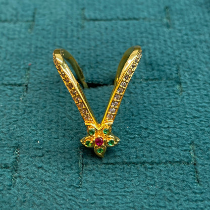 92.5 Silver Gold Plated Green & Pink CZ Vanki Ring for Women