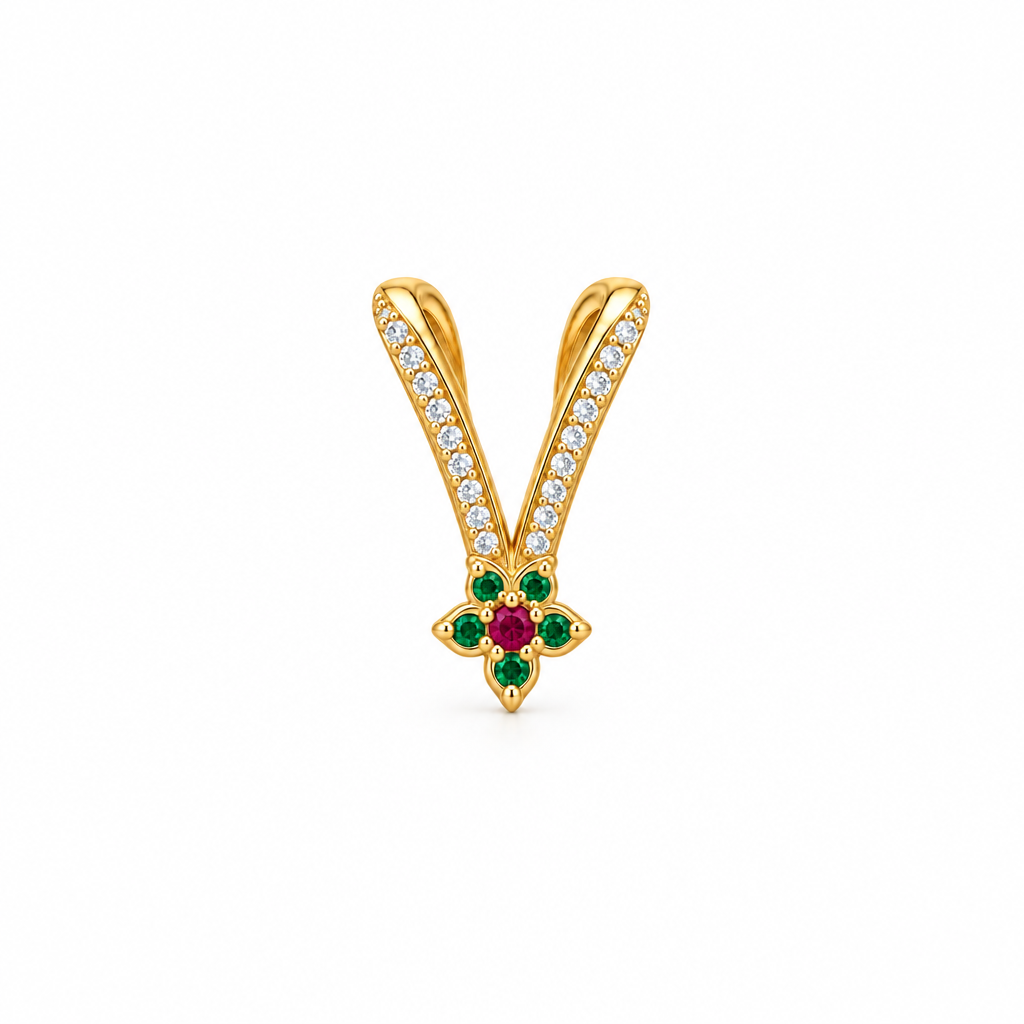 92.5 Silver Gold Plated Green & Pink CZ Vanki Ring for Women