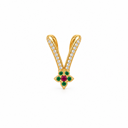92.5 Silver Gold Plated Green & Pink CZ Vanki Ring for Women