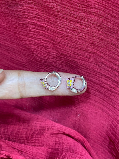 925 Silver Pink Butterfly Hoops