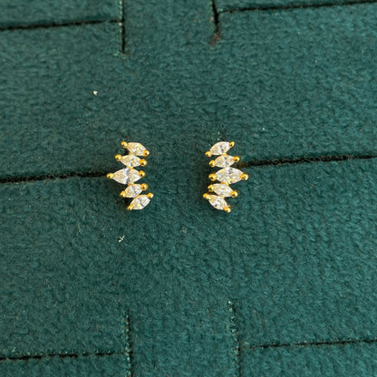 92.5 Silver Gold Plated Petite Leaf Stud Earrings Pair