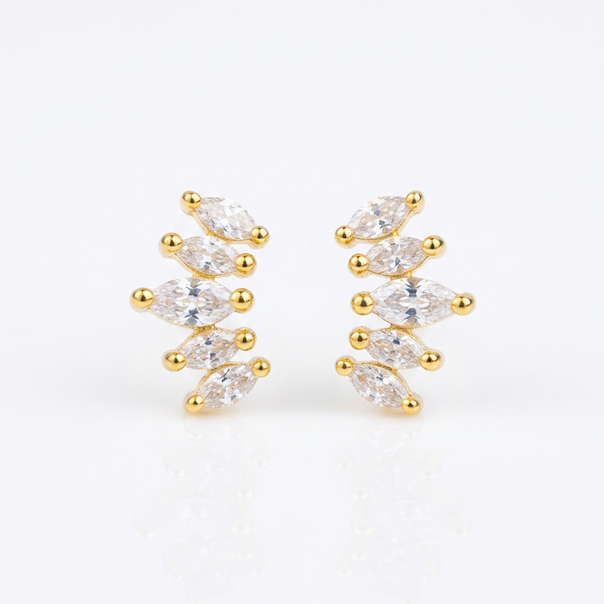 92.5 Silver Gold Plated Petite Leaf Stud Earrings Pair