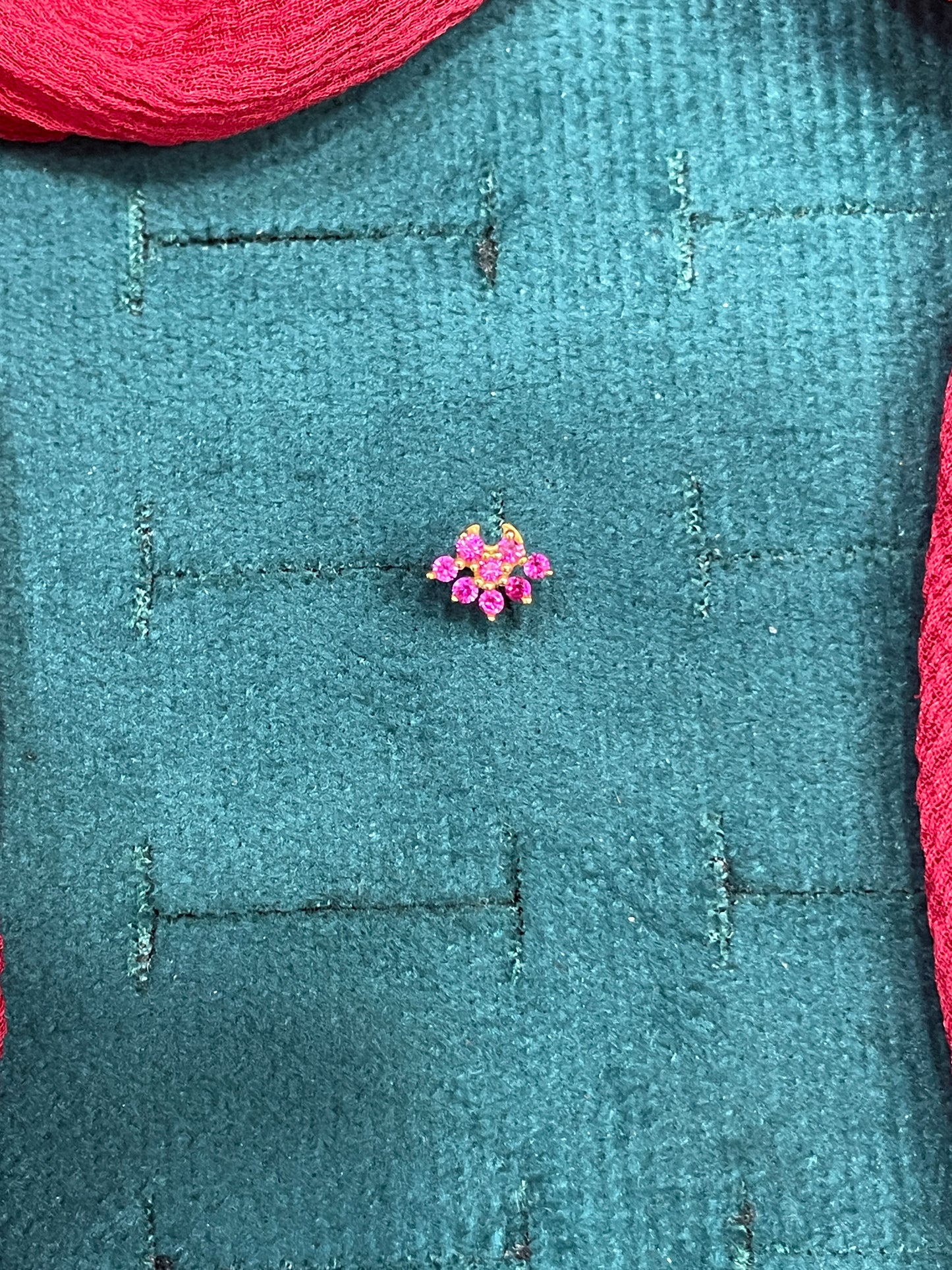 925 Silver Gold Plated Ruby Nose pin