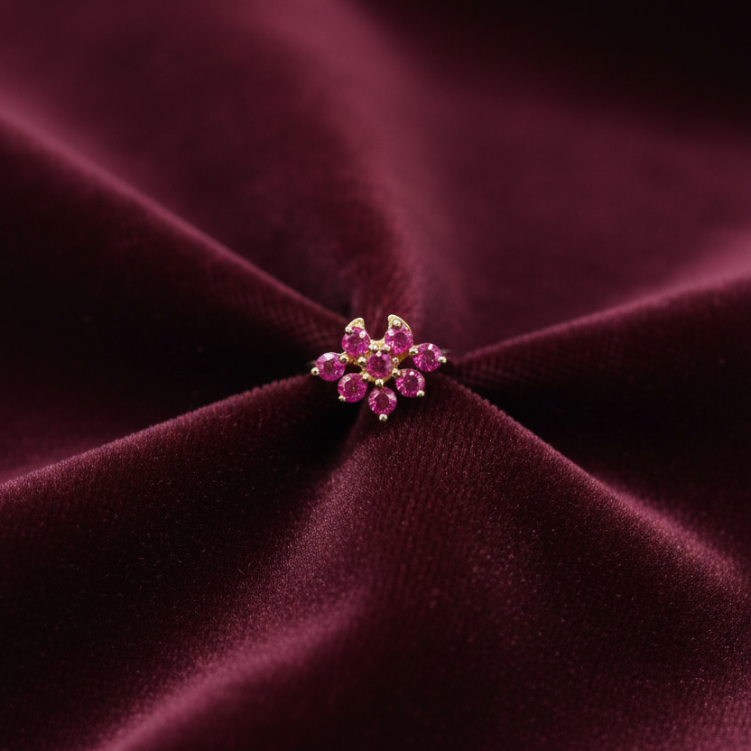 925 Silver Gold Plated Ruby Nose pin