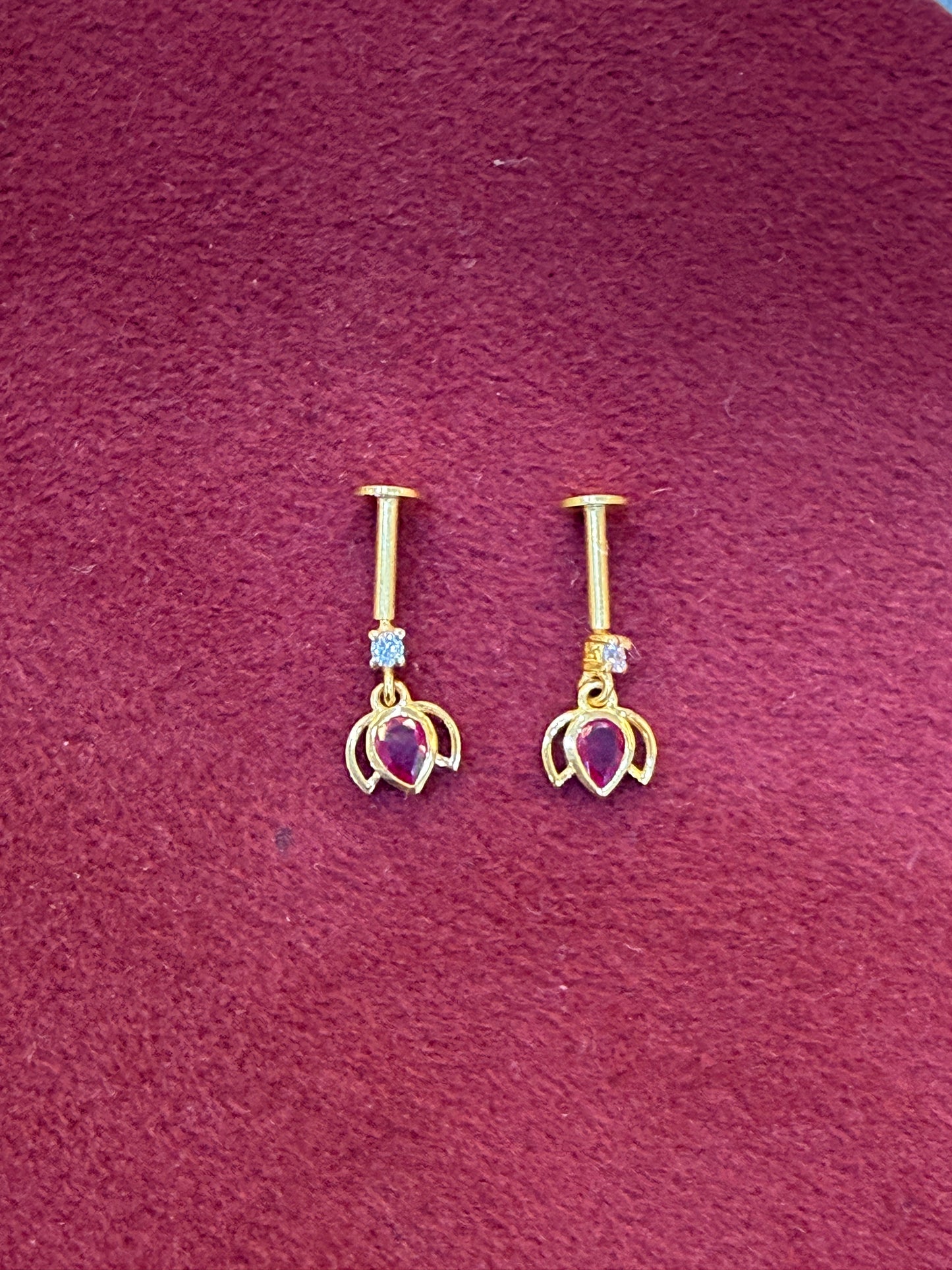92.5 Silver Gold Plated Pink Lotus Bugadi Pair | Traditional Elegant Design | Jewellery
