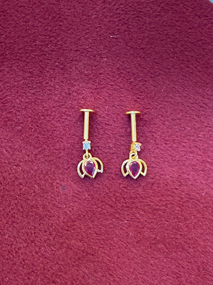 92.5 Silver Gold Plated Pink Lotus Bugadi Pair | Traditional Elegant Design | Jewellery