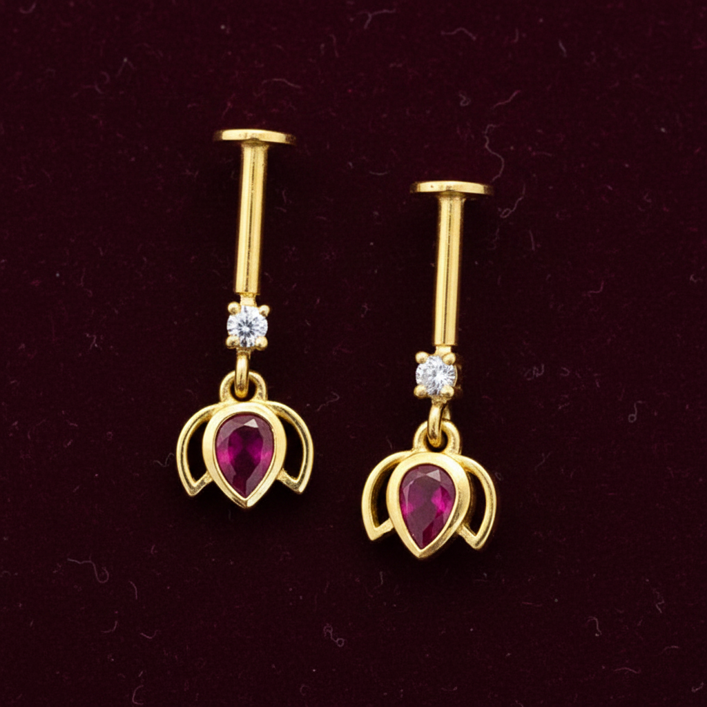 92.5 Silver Gold Plated Pink Lotus Bugadi Pair | Traditional Elegant Design | Jewellery