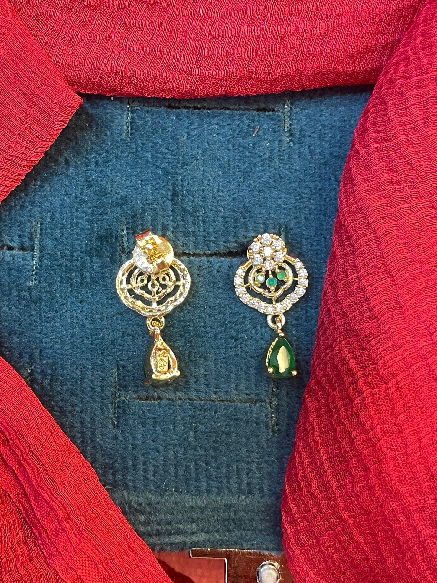 92.5 silver gold plated classy green stone earrings