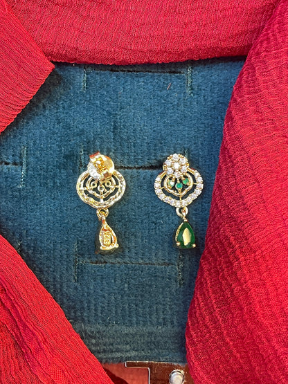 92.5 silver gold plated classy green stone earrings