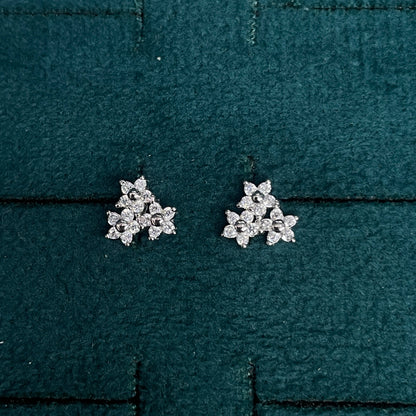 92.5 Silver Clear Stone Triple Flower Studs Pair