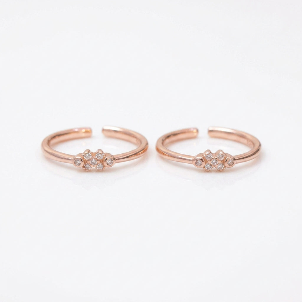 92.5 Silver Rose Gold Plated White CZ Geometric Toe Rings