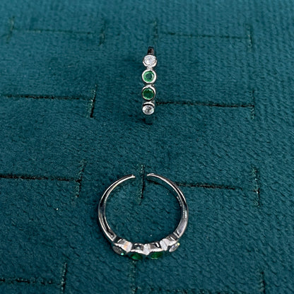 92.5 Sterling Silver Emerald Green & White CZ Four Stone Bezel Open Toe Rings for Women — Pair