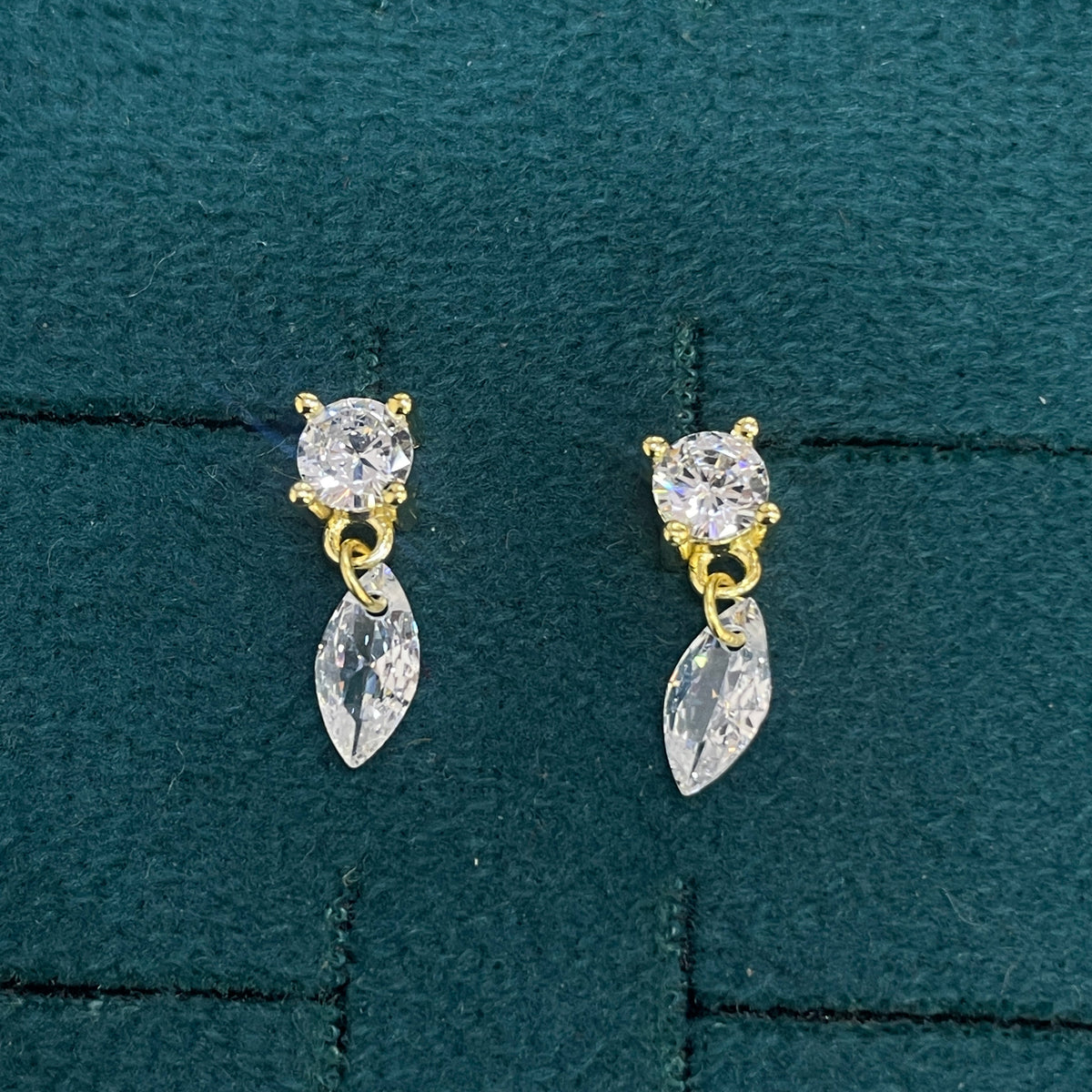 92.5 Sterling Silver Gold Plated Round & Marquise White CZ Two-Stone Drop Earrings for Women
