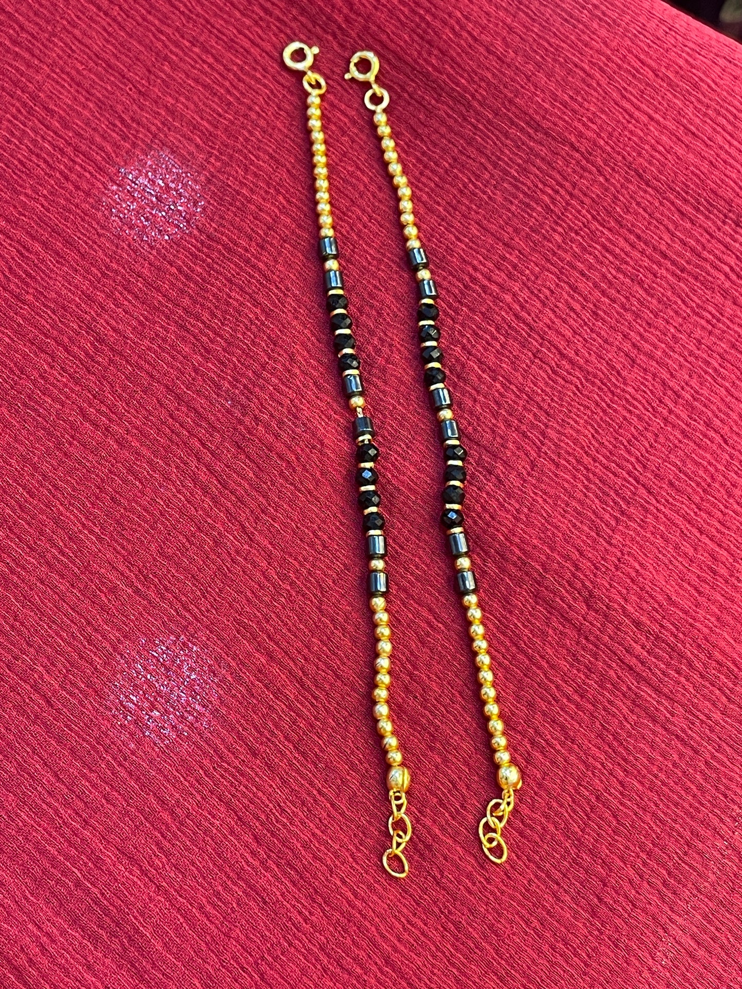 92.5 silver gold plated black beads kids anklets
