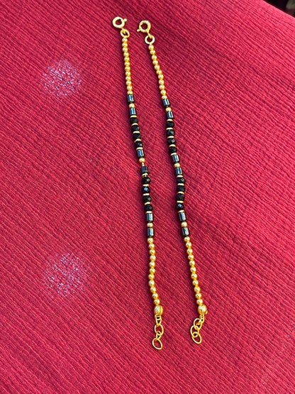 92.5 silver gold plated black beads kids anklets