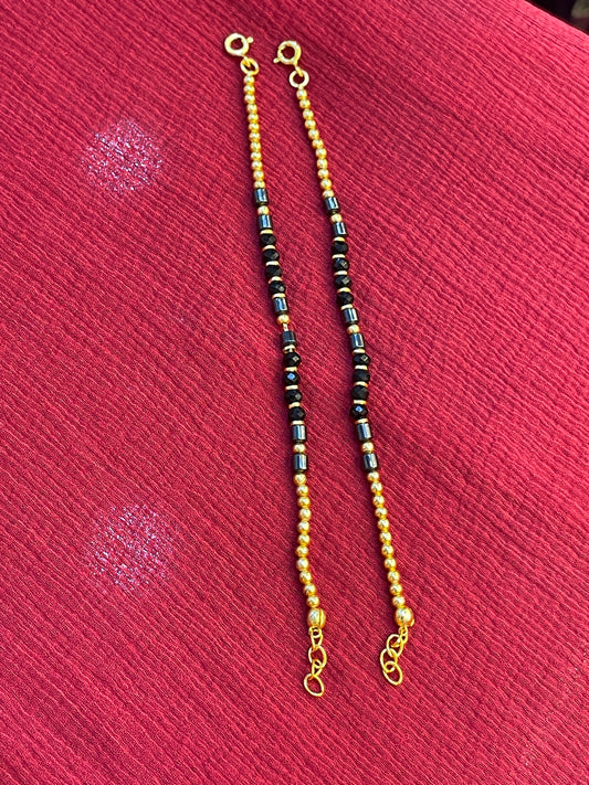 92.5 silver gold plated black beads kids anklets