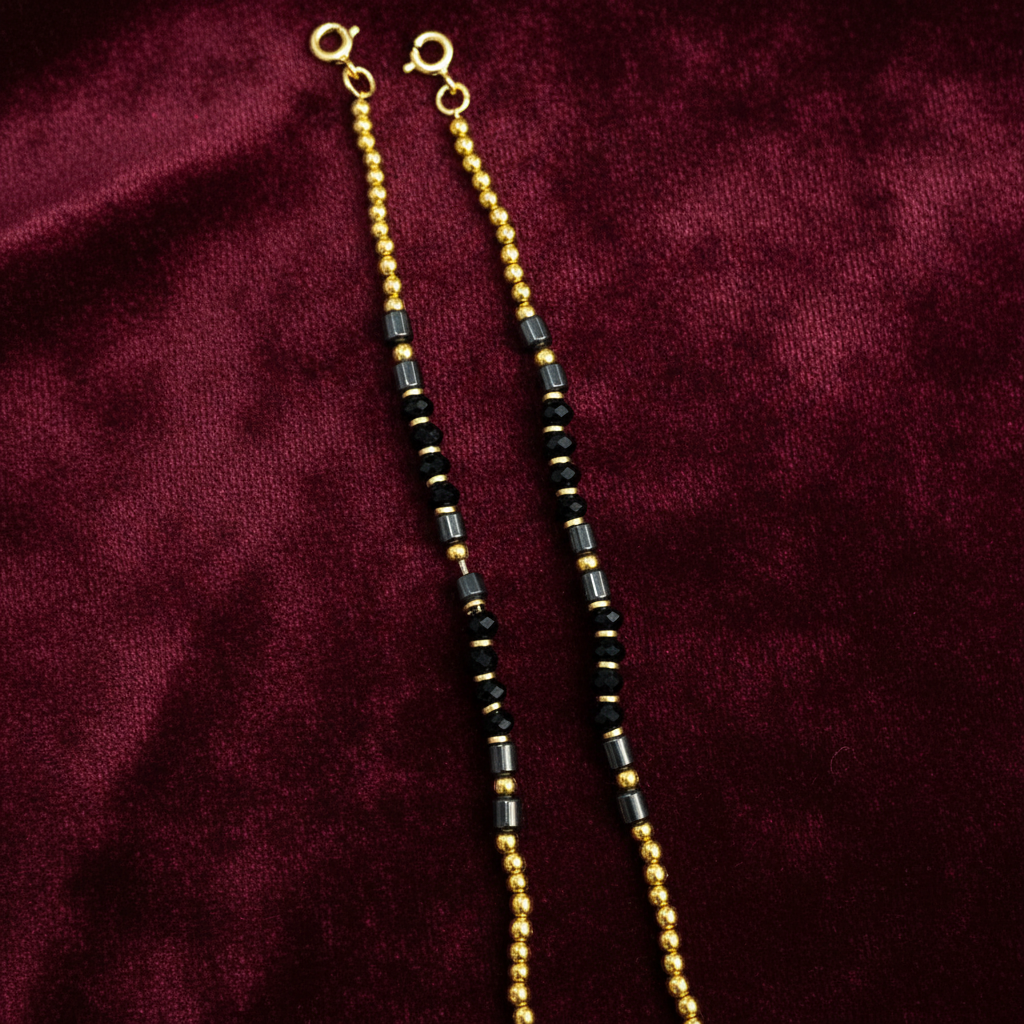92.5 silver gold plated black beads kids anklets