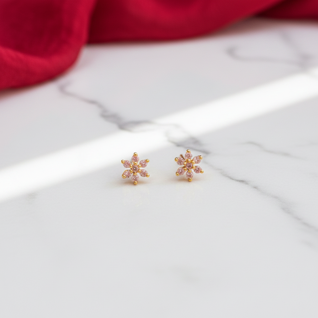 925 Silver Gold Plated 6 Petal Studs for Women | Floral Design pair
