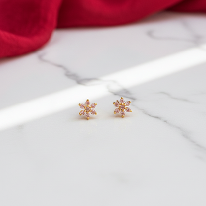 925 Silver Gold Plated 6 Petal Studs for Women | Floral Design pair
