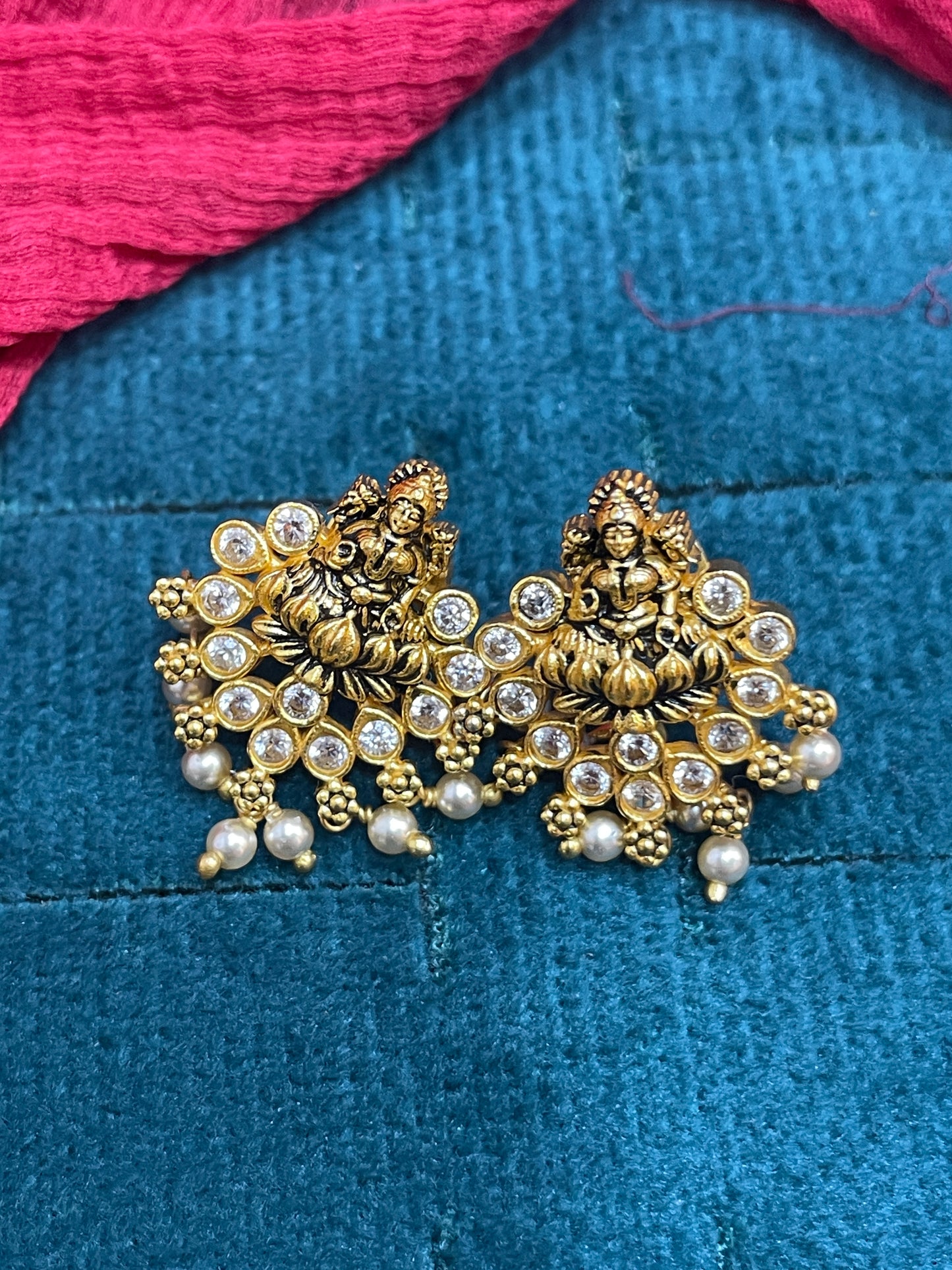 925 Silver Gold Plated Lakshmi Pearl Studs