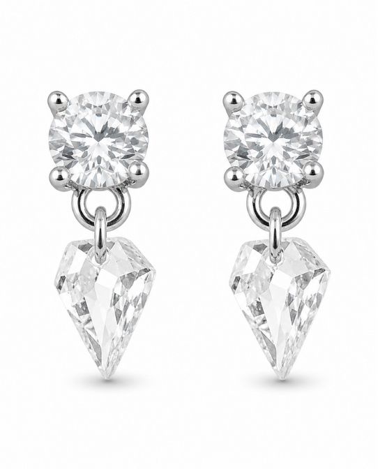 92.5 Sterling Silver Round White CZ Solitaire Stud & Marquise White CZ Drop Earrings for Women