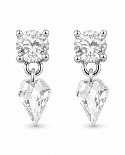 92.5 Sterling Silver Round White CZ Solitaire Stud & Marquise White CZ Drop Earrings for Women