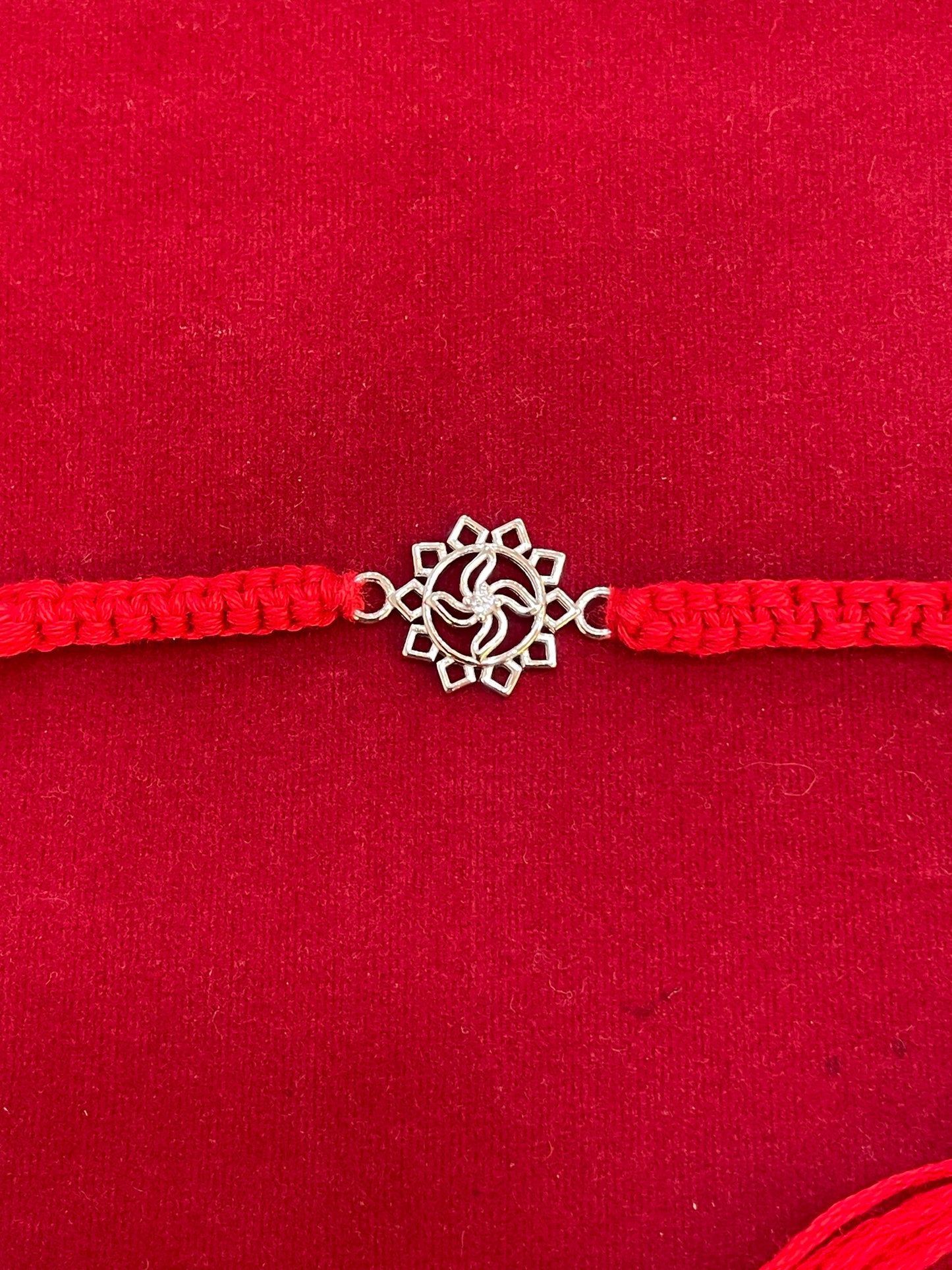 925 Sterling Silver Floral Mandala Rakhi | Red Thread Rakhi for Raksha Bandhan