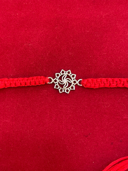 925 Sterling Silver Floral Mandala Rakhi | Red Thread Rakhi for Raksha Bandhan