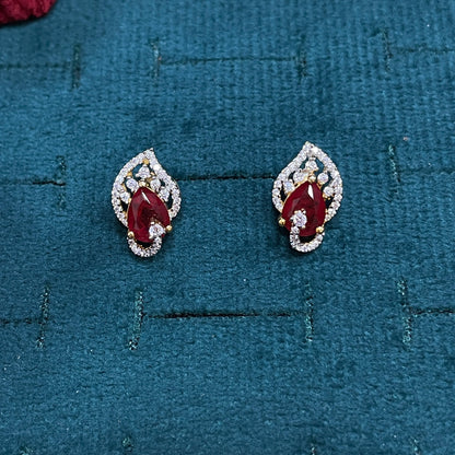 92.5 Silver Gold-Plated Elegant Ruby Pendant & Earring Set