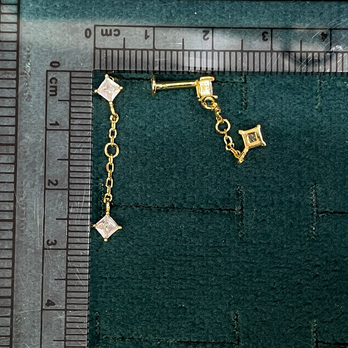 92.5 Sterling Silver Gold Plated Princess Cut White CZ Long Chain Drop Earrings for Women