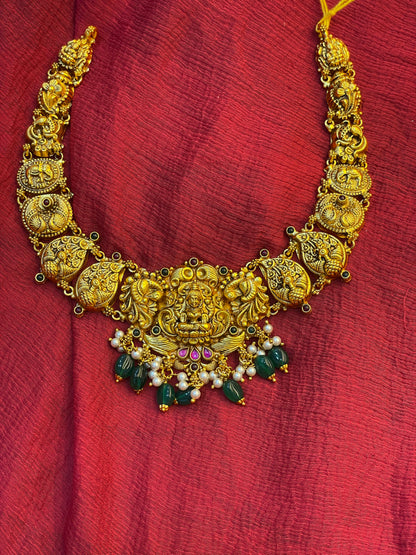 92.5 Silver Gold Plated Lakshmi Devi Temple Necklace