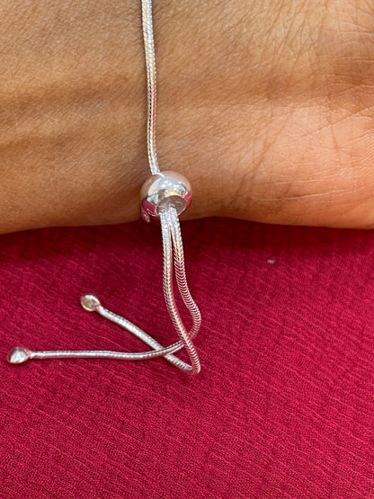 92.5 Silver Evil Eye Teardrop Charm Adjustable Bracelet for Women | Blue Bead Design