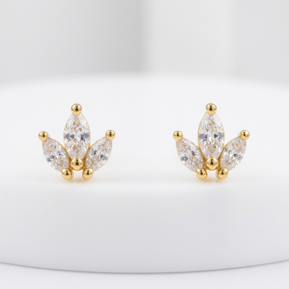 92.5 Silver Gold Plated Three Leaf Stud Earrings Pair