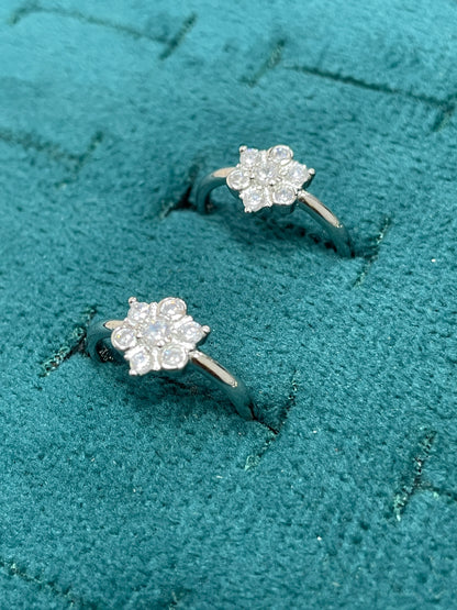 92.5 Silver Star CZ Adjustable Toe Rings for Women | Snowflake Cluster Design