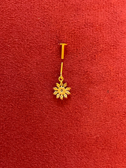 92.5 Silver Gold Plated Flower Drop Bugadi Pair | Stylish Hanging Floral Design | Jewellery