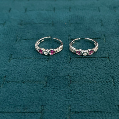 92.5 Silver Pink CZ Heart Toe Rings for Women