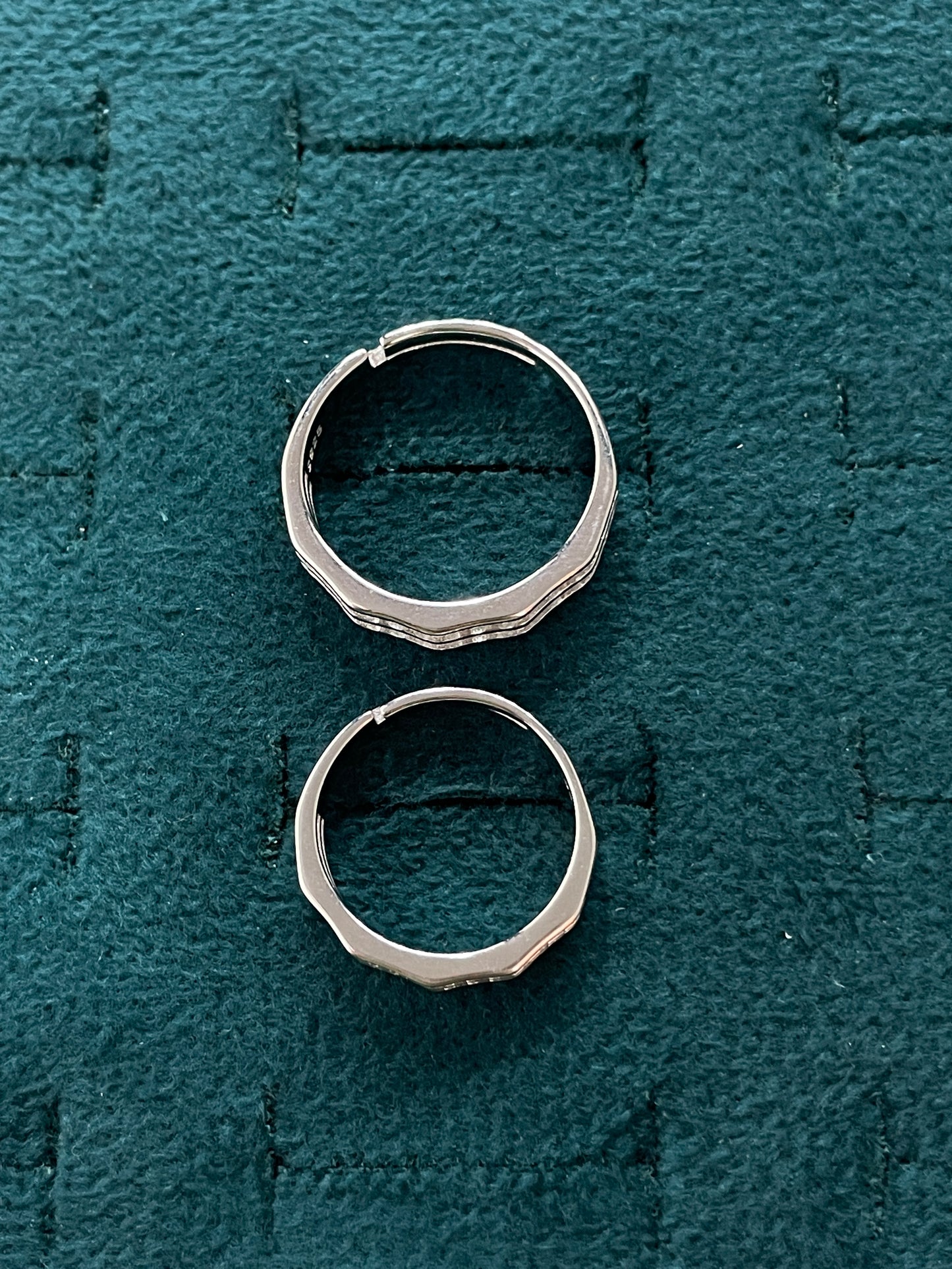 92.5 Silver Geometric Double Row Stone Couple Rings | Adjustable Band