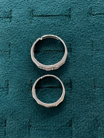 92.5 Silver Geometric Double Row Stone Couple Rings | Adjustable Band