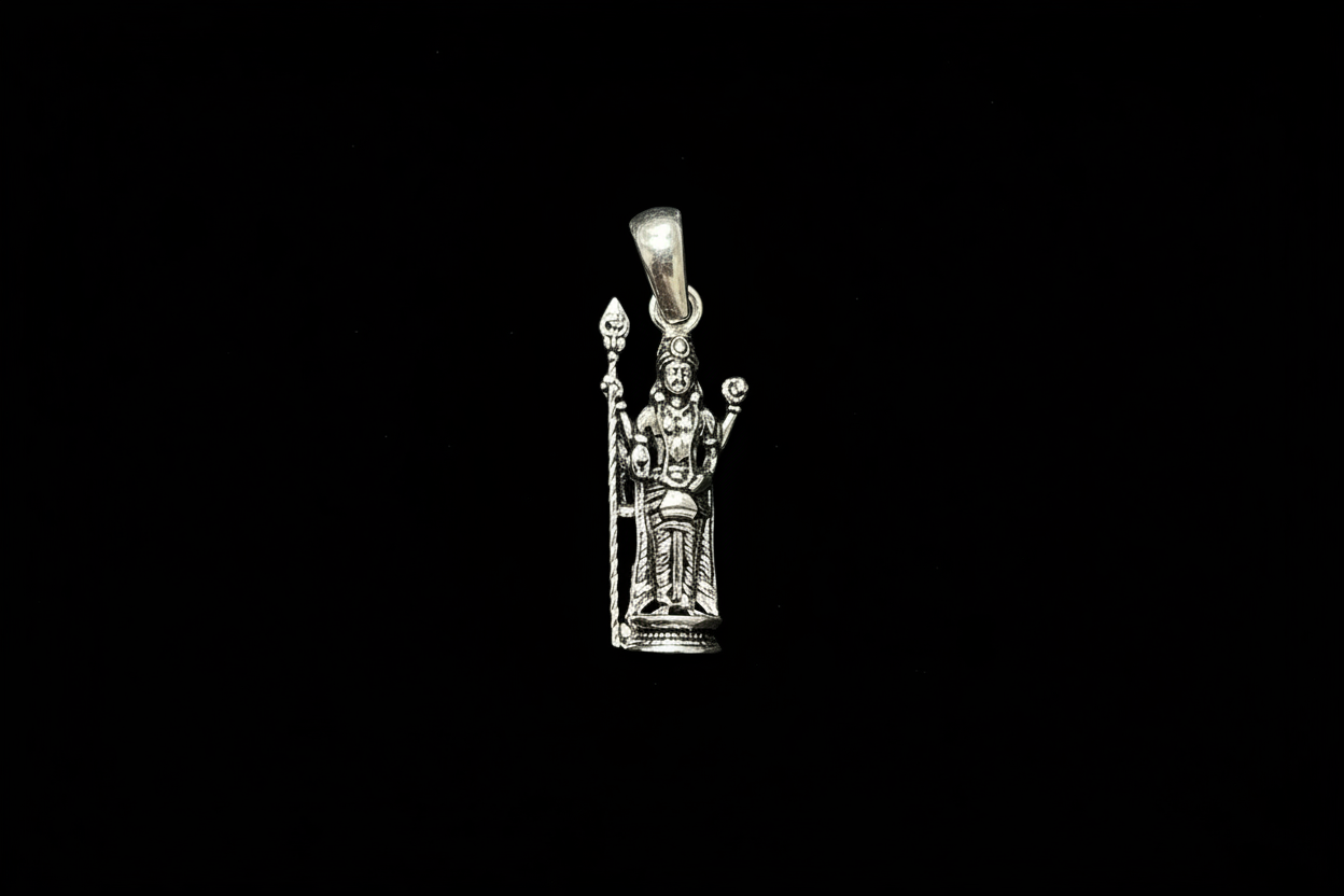 92.5 Silver Oxidised Subramanya Swamy Pendant for Men & Women | Murugan Temple Design | Daily Wear Jewellery