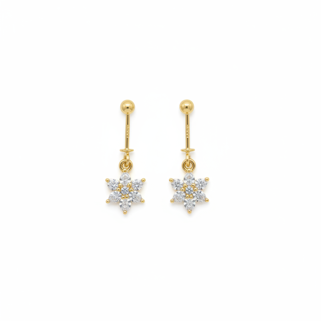 925 Silver Gold-Plated Flower Dangler Bugadi Pair