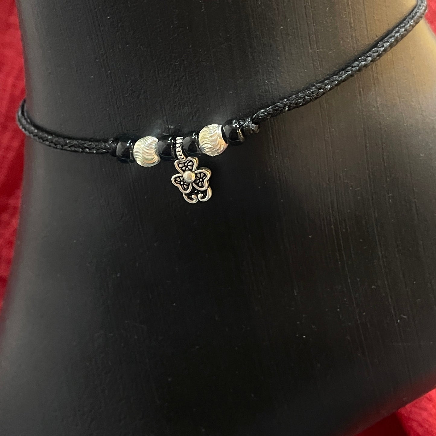 92.5 Sterling Silver Oxi Flower Thread Anklet - Single pc