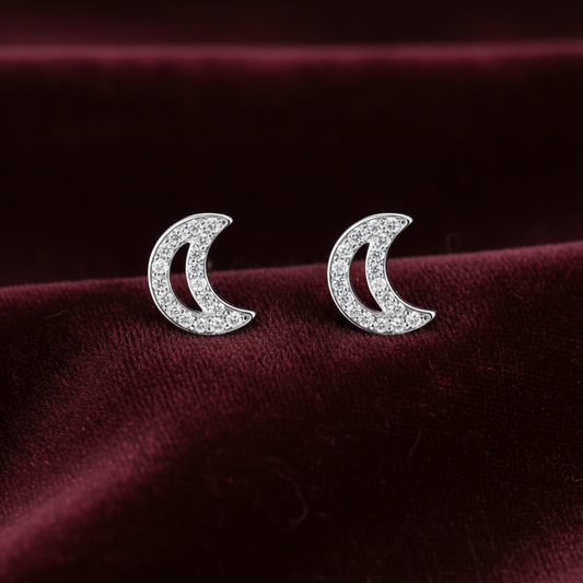 925 Silver Half Moon Studs- Ball back