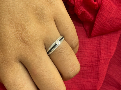 92.5 Silver Black Thread Ring for Men Size 18 | 3 Clove Fiber Design | Stylish Modern Jewellery