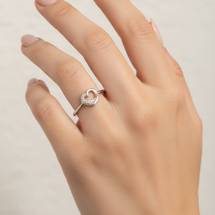 92.5 Silver Heart Ring size 14