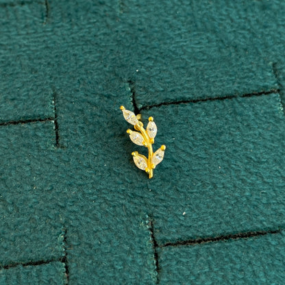 92.5 Silver Gold Plated White CZ Leaf Stud Earrings for Women