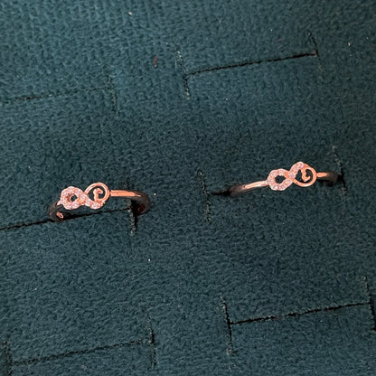 92.5 Silver Rose Gold Plated White CZ Infinity Scroll Toe Rings